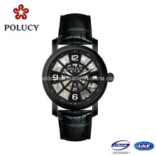 Made in China Men Watch Hollow Dial Leather Band Mechanical Wrist Watches